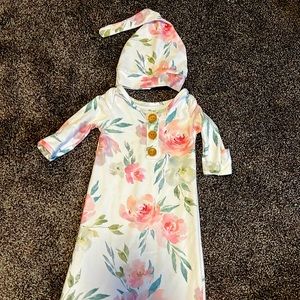 Caden Lane Floral Knotted Gown with Matching Hat 0-3 months